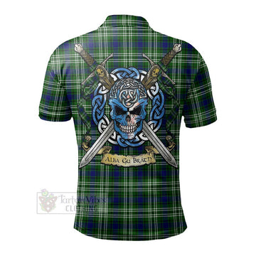 Haliburton Tartan Polo Shirt with Family Crest Celtic Skull Style - Tartan Vibes Clothing