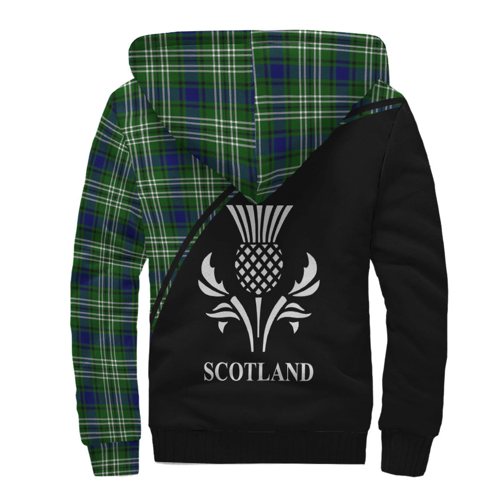 Haliburton Tartan Sherpa Hoodie with Family Crest Curve Style - Tartan Vibes Clothing