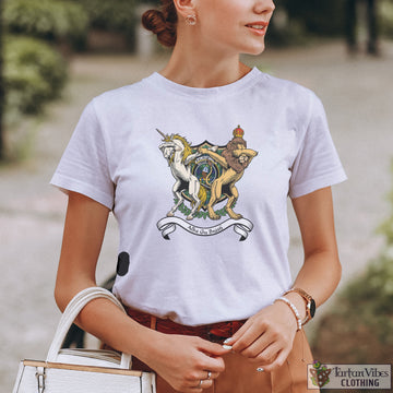 Haliburton Family Crest Cotton Women's T-Shirt with Scotland Royal Coat Of Arm Funny Style