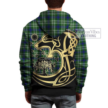 Haliburton Tartan Hoodie with Family Crest Celtic Wolf Style - Tartan Vibes Clothing