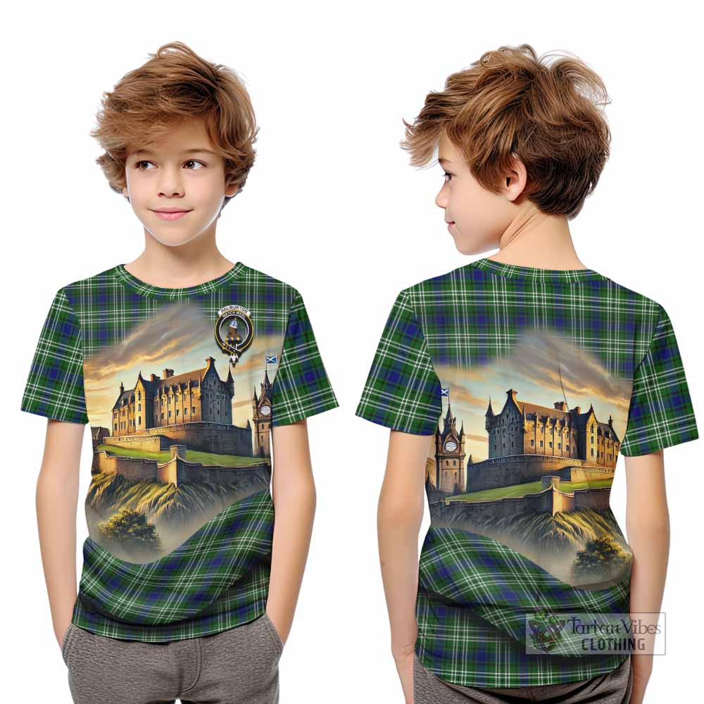 Haliburton Tartan Family Crest Kid T-Shirt with Scottish Ancient Castle Style - Tartan Vibes Clothing