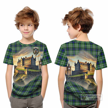 Haliburton Tartan Family Crest Kid T-Shirt with Scottish Ancient Castle Style - Tartan Vibes Clothing