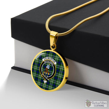 Haliburton Tartan Circle Necklace with Family Crest