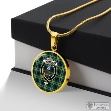 Haliburton Tartan Circle Necklace with Family Crest Luxury Necklace (Gold) No - Tartan Vibes Clothing