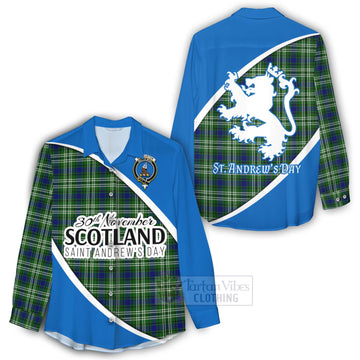 Haliburton Family Crest Tartan Women's Casual Shirt Celebrate Saint Andrew's Day in Style - Tartan Vibes Clothing