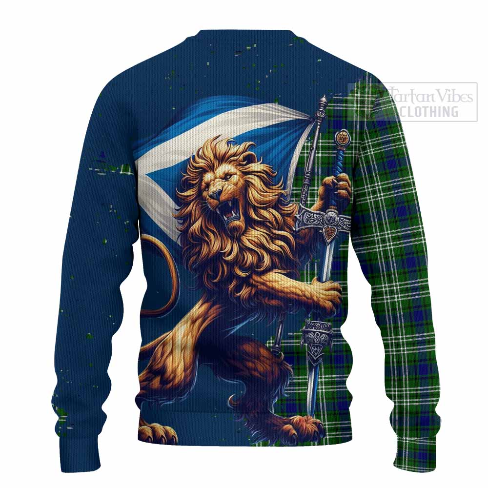 Haliburton Tartan Family Crest Knitted Sweater with Scottish Majestic Lion - Tartan Vibes Clothing
