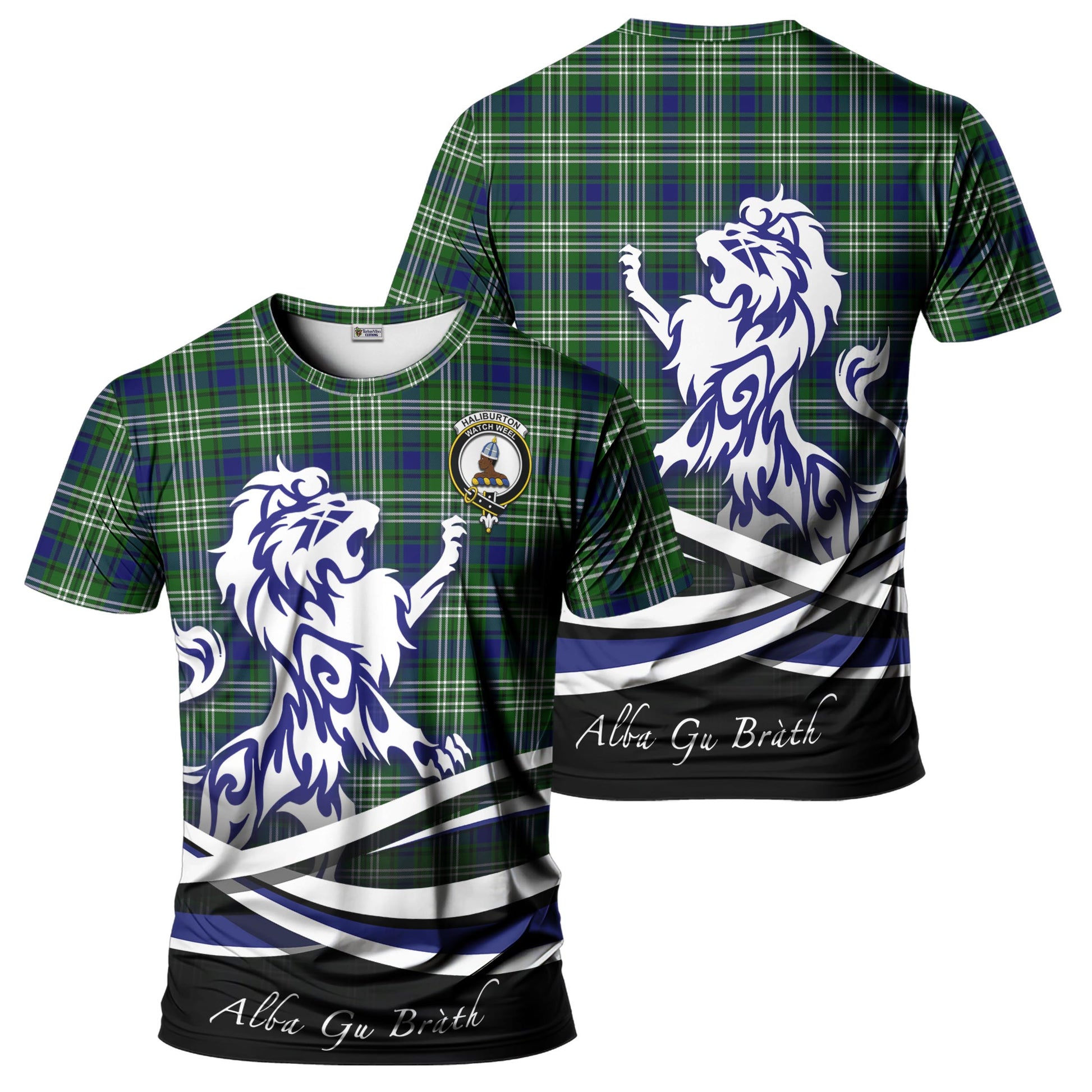 Haliburton Tartan T-Shirt with Alba Gu Brath Regal Lion Emblem - Tartan Vibes Clothing