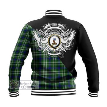 Haliburton Tartan Baseball Jacket with Family Crest and Military Logo Style - Tartan Vibes Clothing