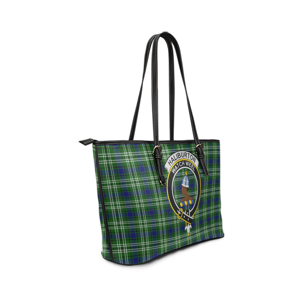 Haliburton Tartan Leather Tote Bag with Family Crest - Tartan Vibes Clothing