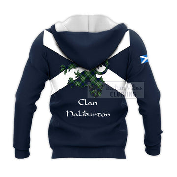 Haliburton Tartan Lion Rampant Knitted Hoodie Proudly Display Your Heritage with Alba Gu Brath and Clan Name - Tartan Vibes Clothing