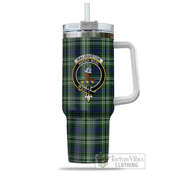 Haliburton Tartan Tumbler with Handle with Family Crest - Tartan Vibes Clothing