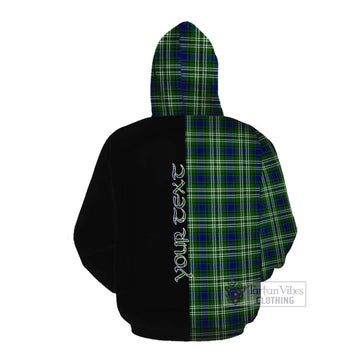 Haliburton Tartan Cotton Hoodie with Family Crest and Half Of Me Style Pullover Hoodie - Tartan Vibes Clothing