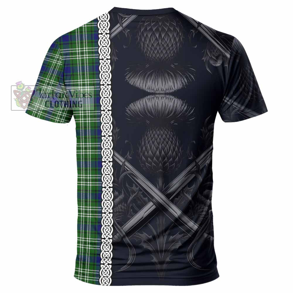 Haliburton Tartan T-Shirt with Family Crest Cross Sword Thistle Celtic Vibes - Tartan Vibes Clothing