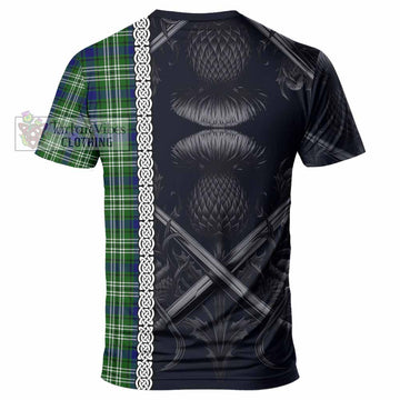 Haliburton Tartan T-Shirt with Family Crest Cross Sword Thistle Celtic Vibes - Tartan Vibes Clothing