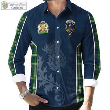 Haliburton Tartan Long Sleeve Button Up Shirt with Family Crest and Scottish Thistle Vibes Sport Style - Tartan Vibes Clothing