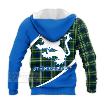 Haliburton Family Crest Tartan Knitted Hoodie Celebrate Saint Andrew's Day in Style - Tartan Vibes Clothing