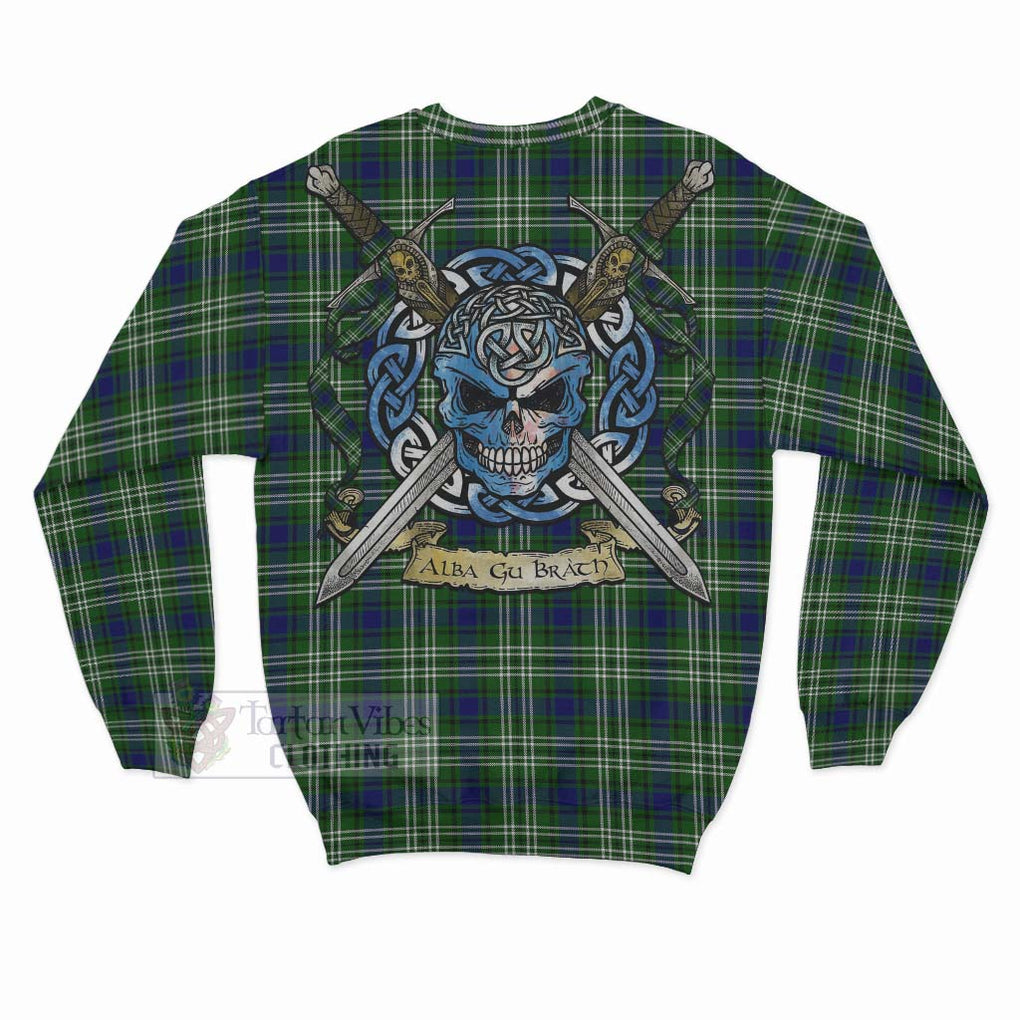Haliburton Tartan Sweatshirt with Family Crest Celtic Skull Style - Tartan Vibes Clothing