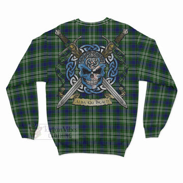 Haliburton Tartan Sweatshirt with Family Crest Celtic Skull Style - Tartan Vibes Clothing