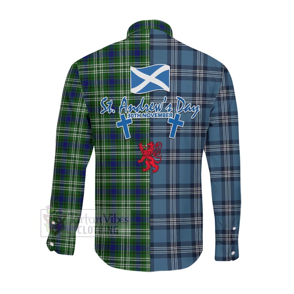 Haliburton Tartan Long Sleeve Button Shirt Happy St. Andrew's Day Half Tartan Style Men's Shirt - Tartan Vibes Clothing