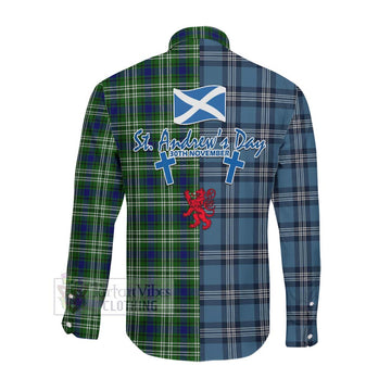Haliburton Tartan Long Sleeve Button Shirt Happy St. Andrew's Day Half Tartan Style Men's Shirt - Tartan Vibes Clothing