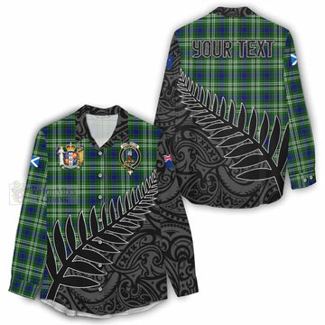 Tartan Vibes Clothing Haliburton Crest Tartan Women's Casual Shirt with New Zealand Silver Fern Half Style