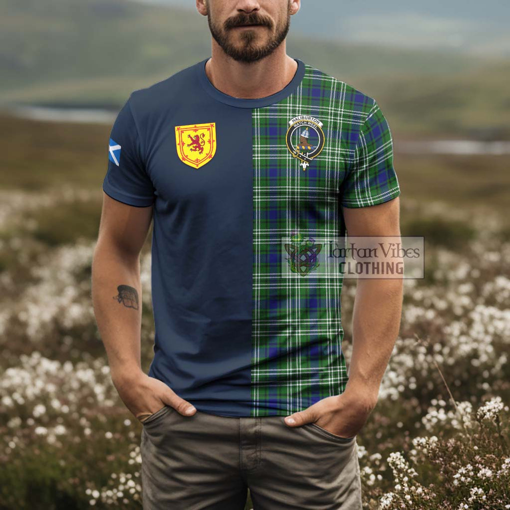 Haliburton Tartan T-Shirt Alba with Scottish Lion Royal Arm Half Style - Tartan Vibes Clothing