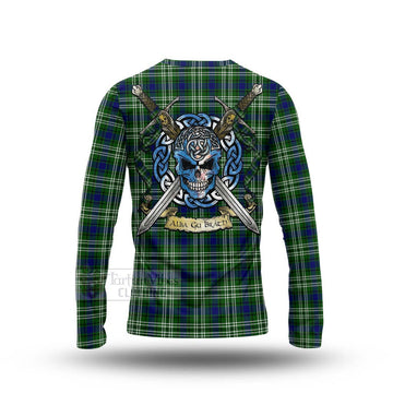 Haliburton Tartan Long Sleeve T-Shirt with Family Crest Celtic Skull Style - Tartan Vibes Clothing