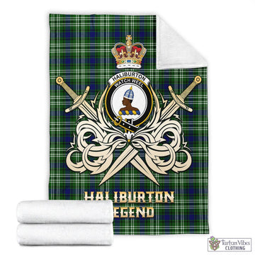 Haliburton Tartan Blanket with Clan Crest and the Golden Sword of Courageous Legacy
