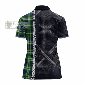 Haliburton Tartan Women's Polo Shirt with Family Crest Cross Sword Thistle Celtic Vibes - Tartan Vibes Clothing
