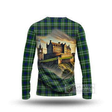 Haliburton Tartan Family Crest Long Sleeve T-Shirt with Scottish Ancient Castle Style - Tartan Vibes Clothing