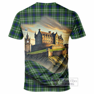 Haliburton Tartan Family Crest T-Shirt with Scottish Ancient Castle Style - Tartan Vibes Clothing