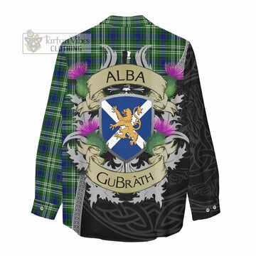 Haliburton Tartan Family Crest Women's Casual Shirt Lion Rampant Royal Thistle Shield Celtic Inspired - Tartan Vibes Clothing