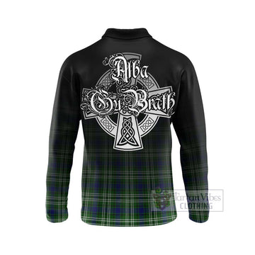 Haliburton Tartan Long Sleeve Polo Shirt Featuring Alba Gu Brath Family Crest Celtic Inspired - Tartan Vibes Clothing