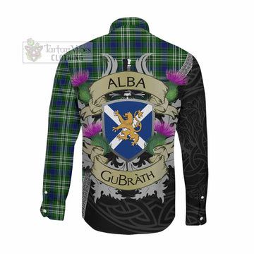 Haliburton Tartan Family Crest Long Sleeve Button Shirt Lion Rampant Royal Thistle Shield Celtic Inspired Men's Shirt - Tartan Vibes Clothing