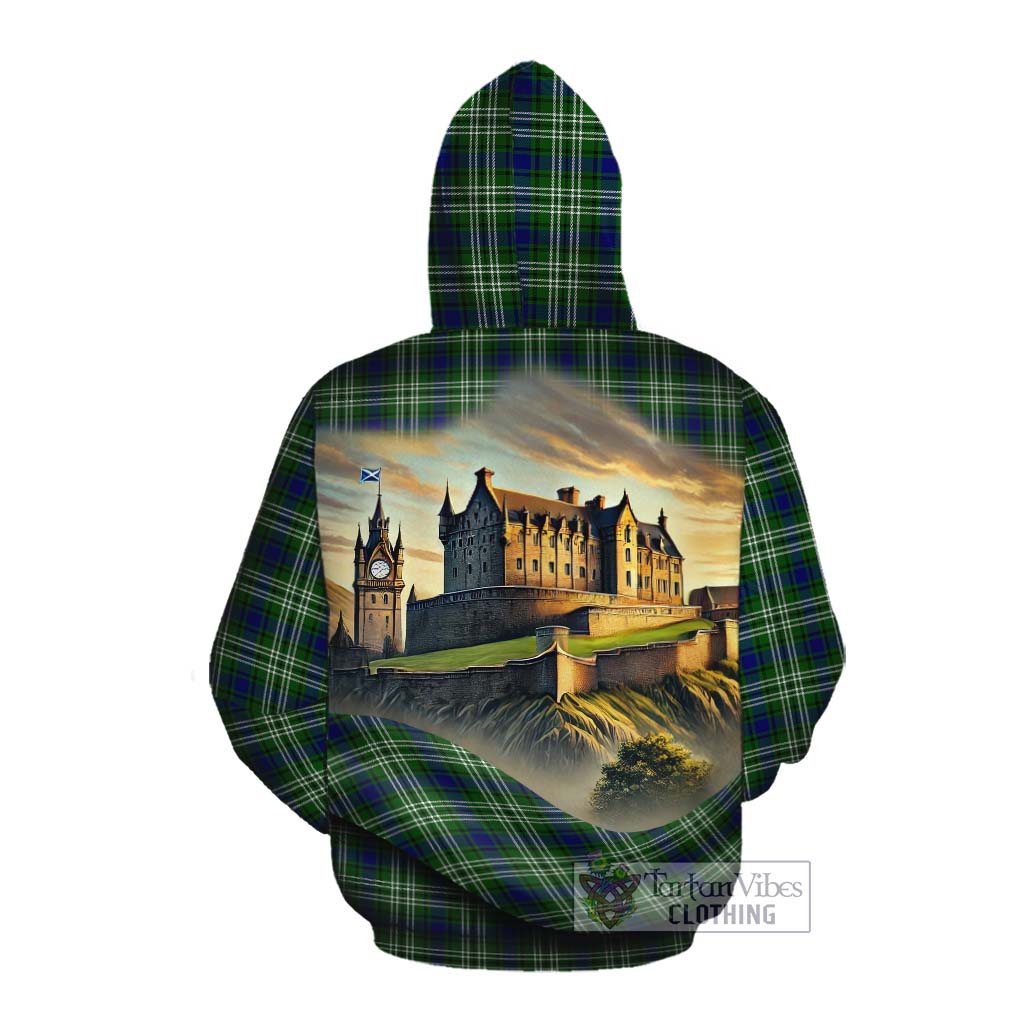 Haliburton Tartan Family Crest Cotton Hoodie with Scottish Ancient Castle Style Pullover Hoodie - Tartan Vibes Clothing