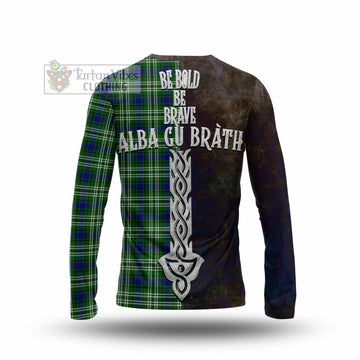 Haliburton Tartan Family Crest Long Sleeve T-Shirt Alba Gu Brath Be Brave Lion Ancient Style