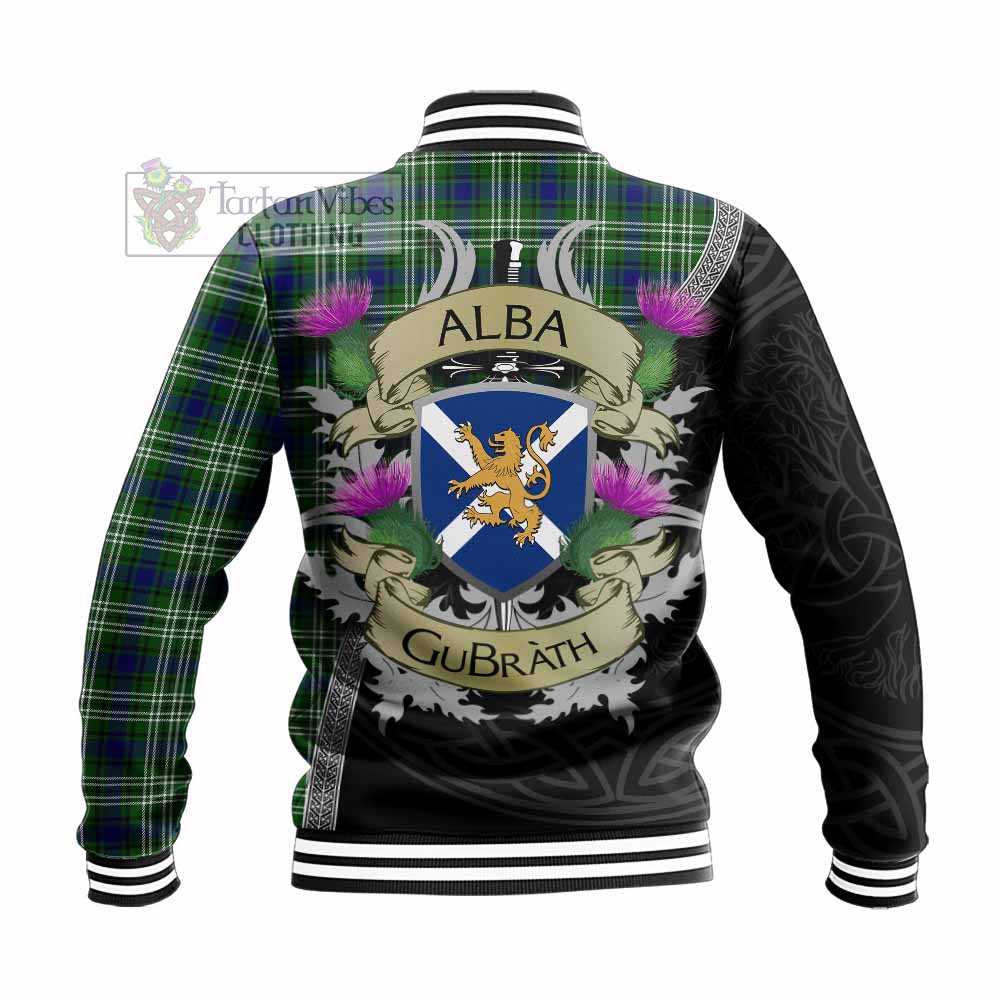 Haliburton Tartan Family Crest Baseball Jacket Lion Rampant Royal Thistle Shield Celtic Inspired - Tartan Vibes Clothing