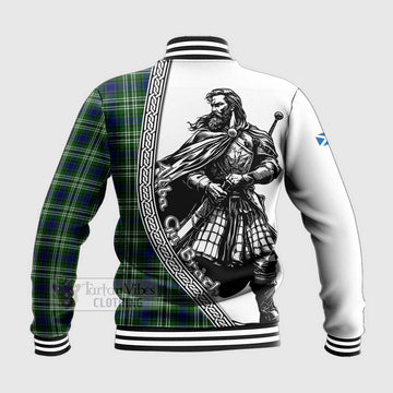 Haliburton Tartan Clan Crest Baseball Jacket with Highlander Warrior Celtic Style - Tartan Vibes Clothing