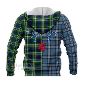 Haliburton Tartan Knitted Hoodie Happy St. Andrew's Day Half Tartan Style - Tartan Vibes Clothing
