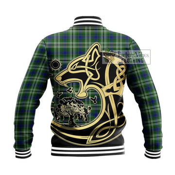 Haliburton Tartan Baseball Jacket with Family Crest Celtic Wolf Style - Tartan Vibes Clothing