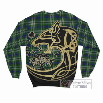 Haliburton Tartan Sweatshirt with Family Crest Celtic Wolf Style - Tartan Vibes Clothing