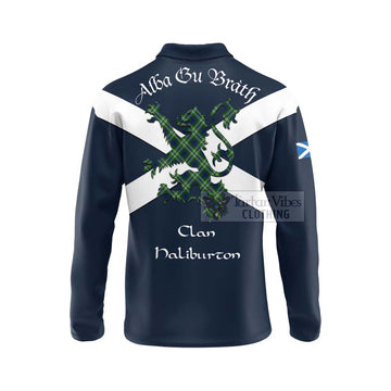 Haliburton Tartan Lion Rampant Long Sleeve Polo Shirt Proudly Display Your Heritage with Alba Gu Brath and Clan Name - Tartan Vibes Clothing