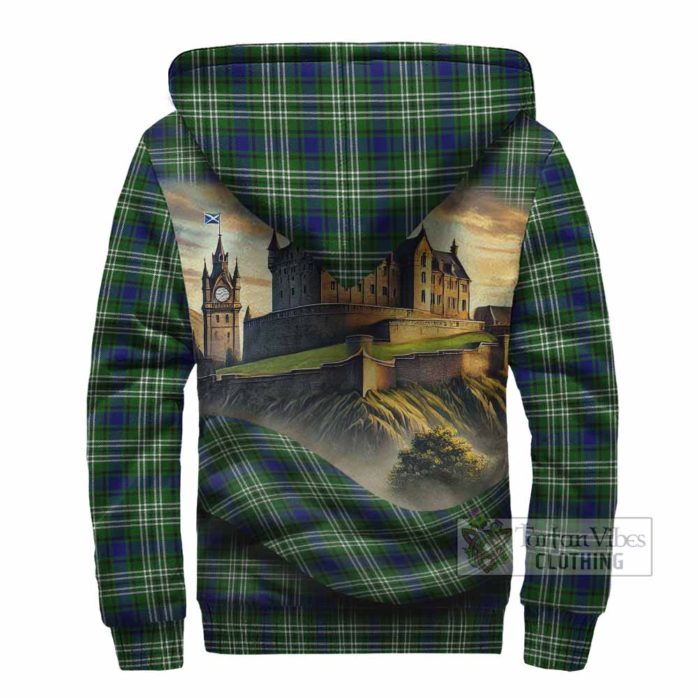 Haliburton Tartan Family Crest Sherpa Hoodie with Scottish Ancient Castle Style - Tartan Vibes Clothing