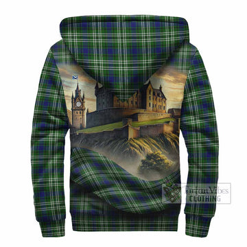 Haliburton Tartan Family Crest Sherpa Hoodie with Scottish Ancient Castle Style - Tartan Vibes Clothing