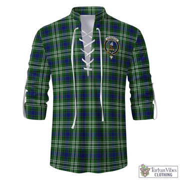 Haliburton Tartan Men's Scottish Traditional Jacobite Ghillie Kilt Shirt with Family Crest