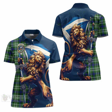 Haliburton Tartan Family Crest Women's Polo Shirt with Scottish Majestic Lion - Tartan Vibes Clothing
