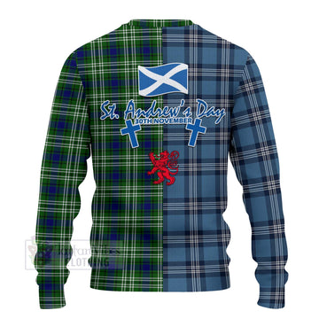 Haliburton Tartan Knitted Sweater Happy St. Andrew's Day Half Tartan Style - Tartan Vibes Clothing