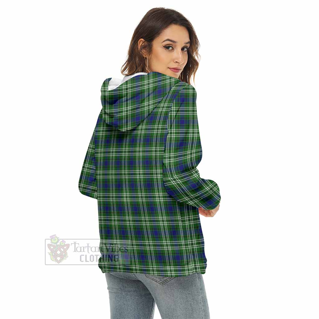 Haliburton Tartan Women's Borg Fleece Hoodie with Half Zip with Family Crest - Tartan Vibes Clothing