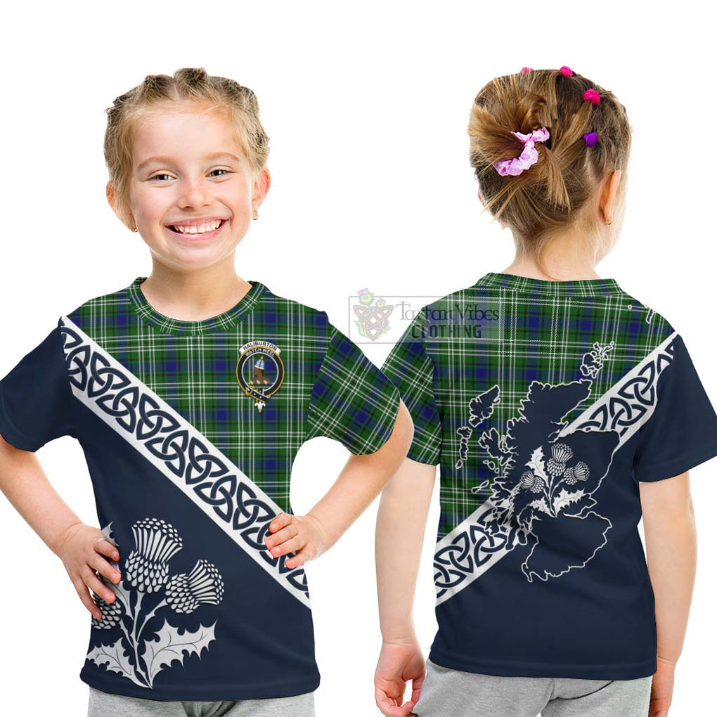 Haliburton Tartan Kid T-Shirt Featuring Thistle and Scotland Map - Tartan Vibes Clothing