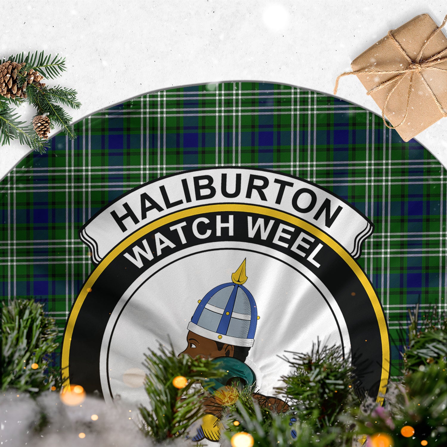 Haliburton Tartan Christmas Tree Skirt with Family Crest - Tartan Vibes Clothing